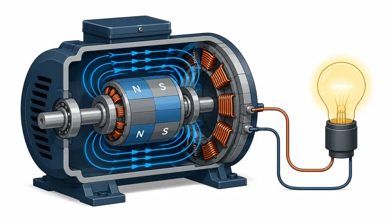 This image show's the machenism of how does a generator work in simple and clear visuals.
