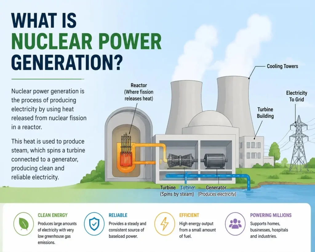 Diagram showing how a nuclear reactor works to generate electricity
