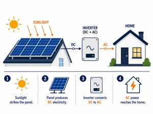 How solar panels generate electricity from sunlight to home power (Simple Explaination)