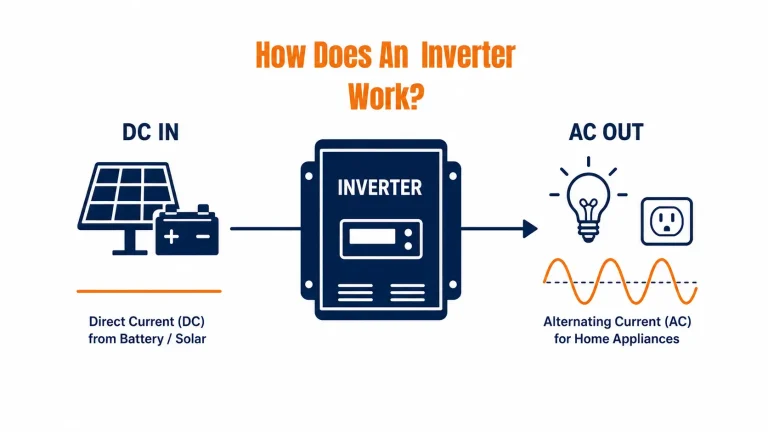 How does an inverter work diagram showing DC input converting to AC output