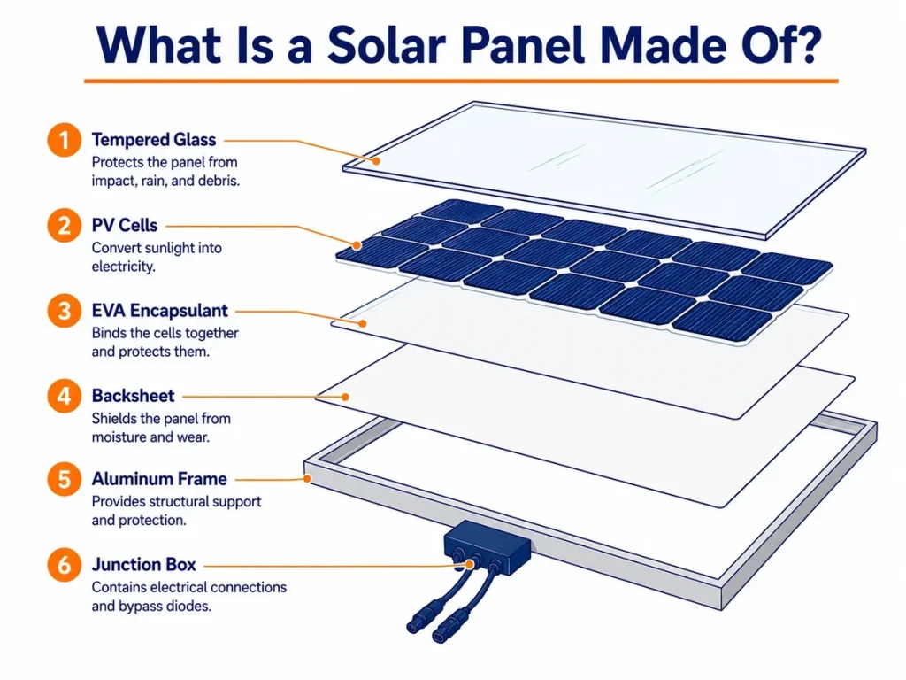 What is a solar panel made of parts diagram